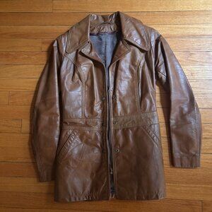 Cognac Brown Vintage Leather 70s Jacket Blazer